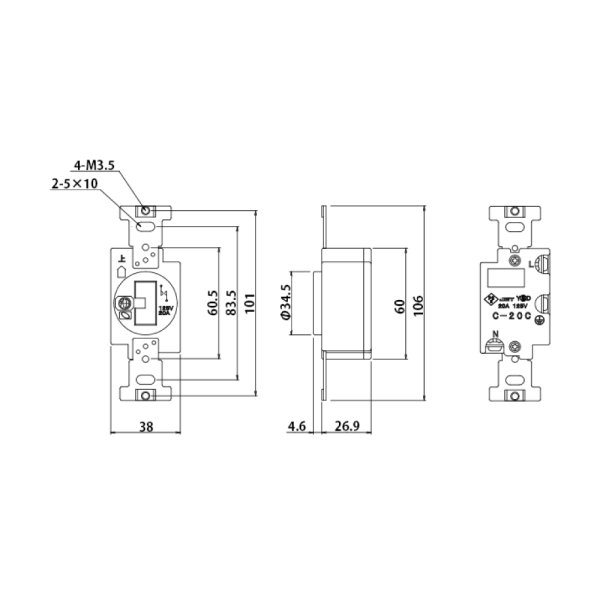 画像1: 松村 C型20Aコンセント-L（C-20C-L-W／白） (1)