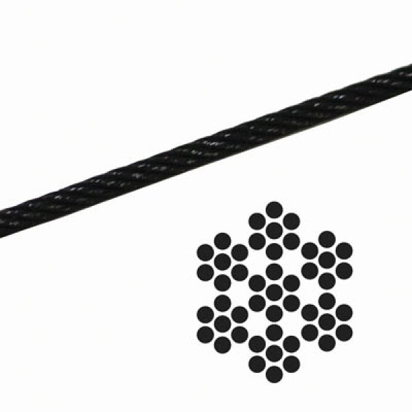 画像1: ワイヤロープ・黒・2.0mm幅 x 100m(長さ) (1)