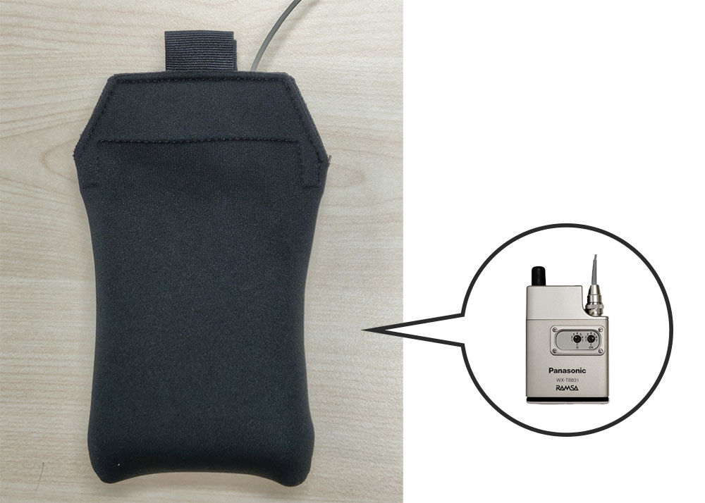 ボディパックポーチに入れた Panasonic WX-TB831