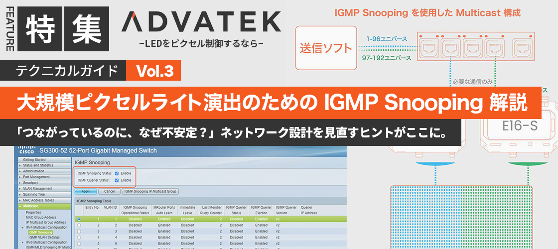 ADVATEK テクニカルガイド　【Vol.3 大規模ピクセルライト演出のための IGMP Snooping 解説】