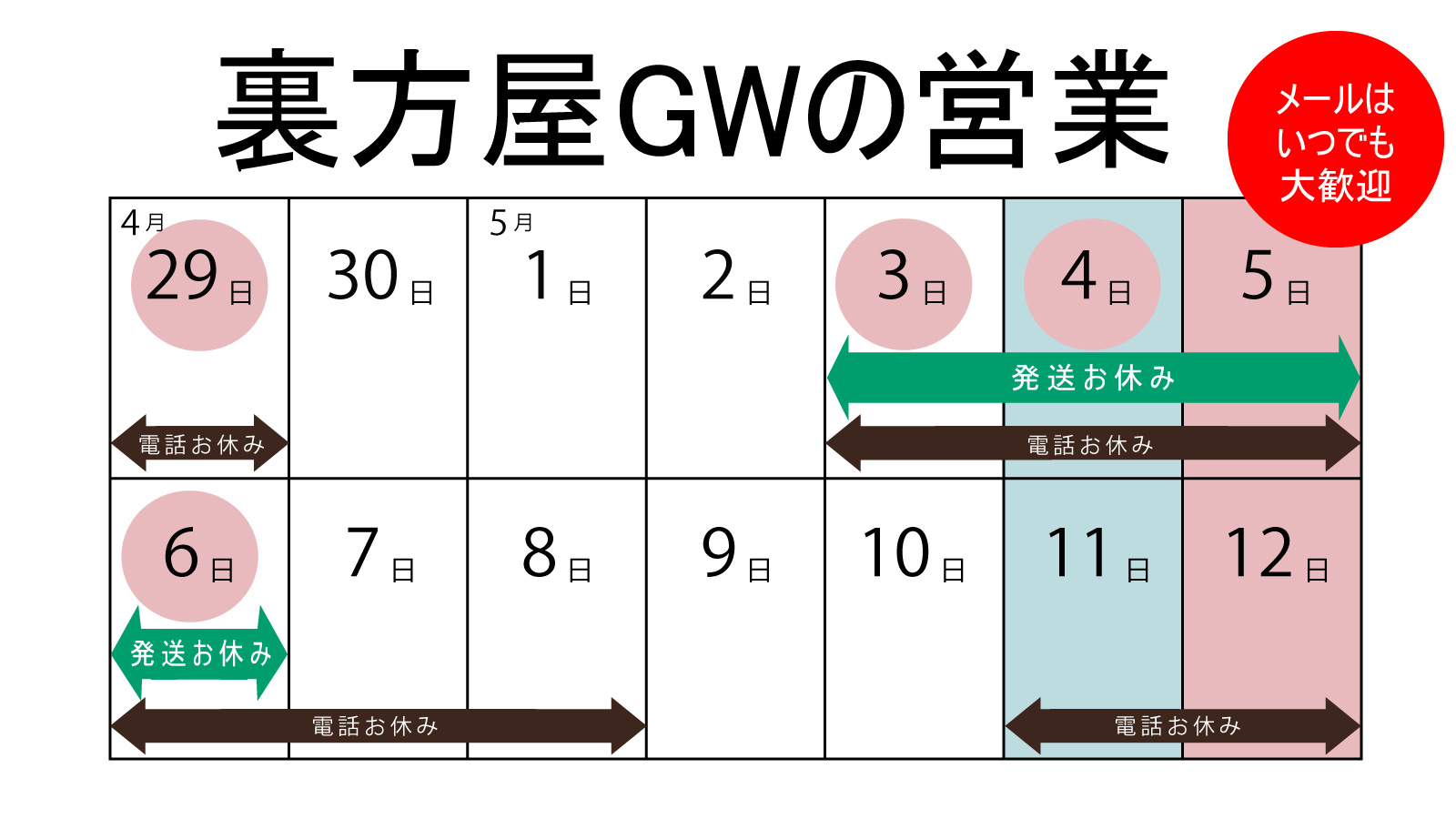 裏方屋ゴールデンウィーク2024