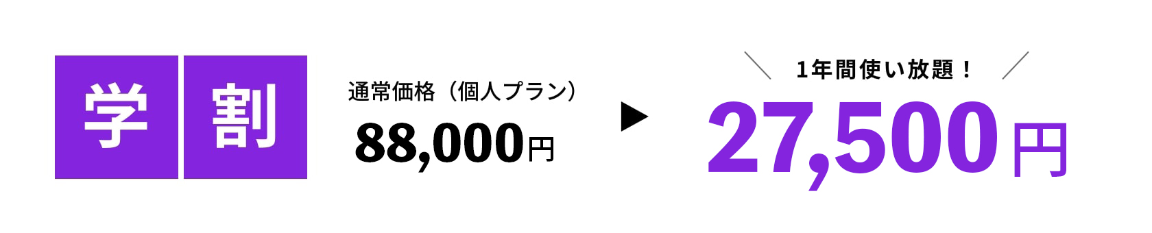 通常88,000円のところ学生は27,500円で１年間使い放題！